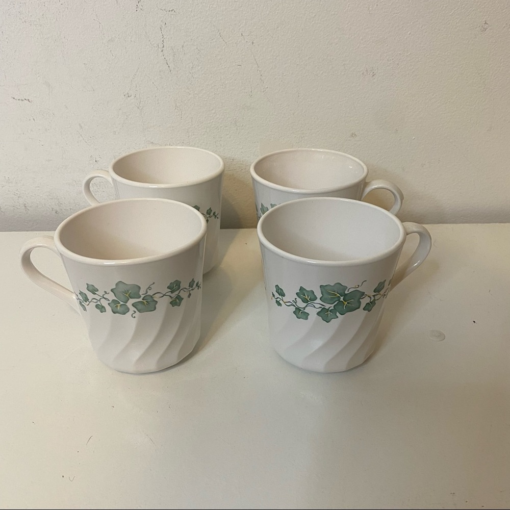 4 Vintage Corning Ware Callaway Green Ivy Tea Cups